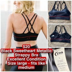 EUC ZYIA Black Sweetheart Metallic Strappy Bra